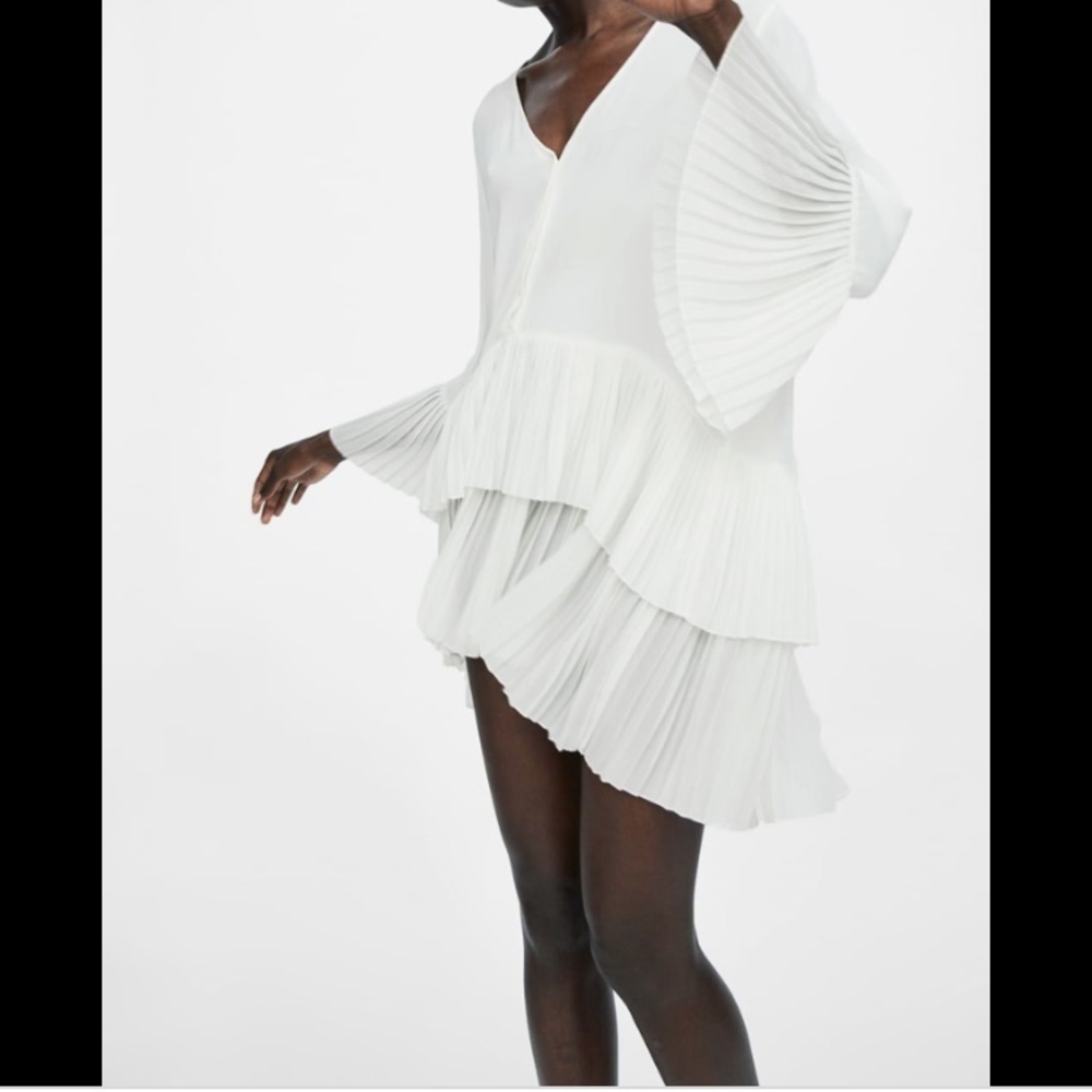 Zara White Pleated Dress